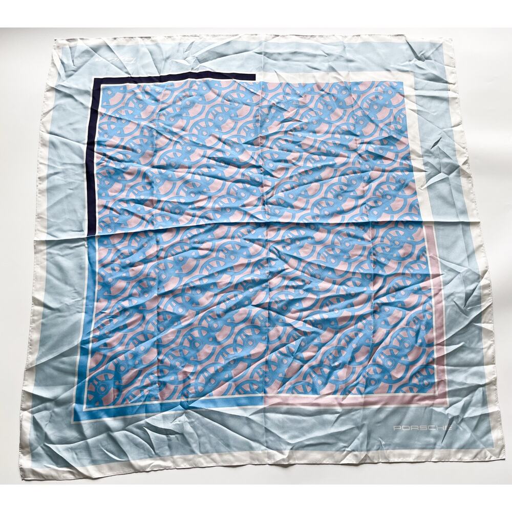 Porsche Taycan Silk Driving Scarf Limited Edition Blue & Pink 34" Square - Picture 3 of 6